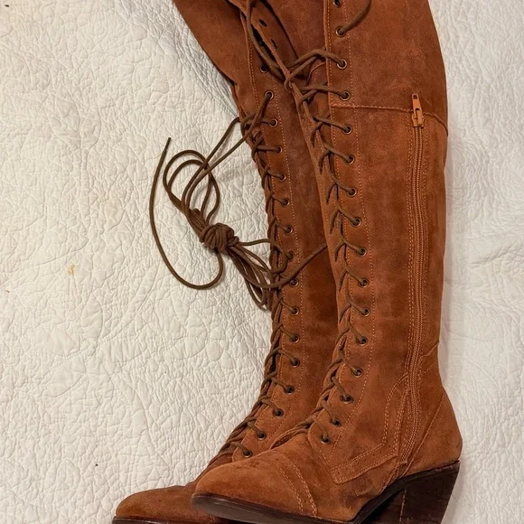 Jeffrey Campbell Sz 9 Free People Brown Tall Lace Up Boots - Picture 7 of 16